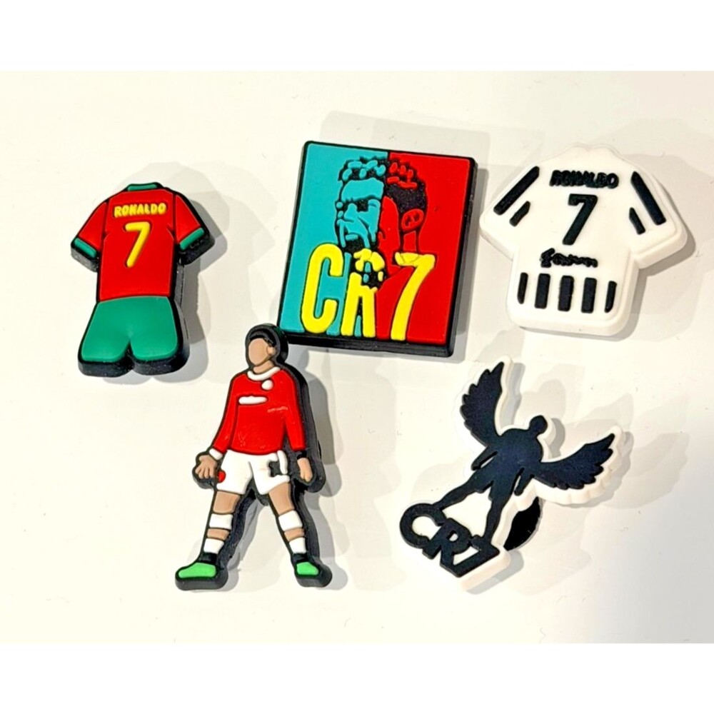 5x Cristiano Ronaldo Football Shoe Charms for Crocs Shoes. PVC Clog Accessories